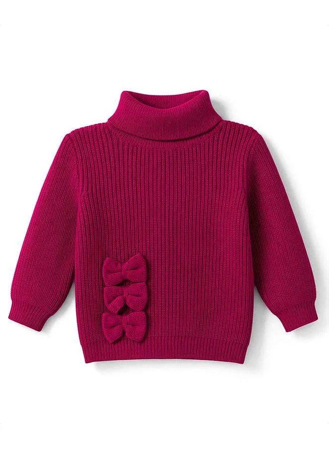 Babyhug Babyhug Knit Full Sleeves Winter Wear Sets with Bow Applique - Fuschia