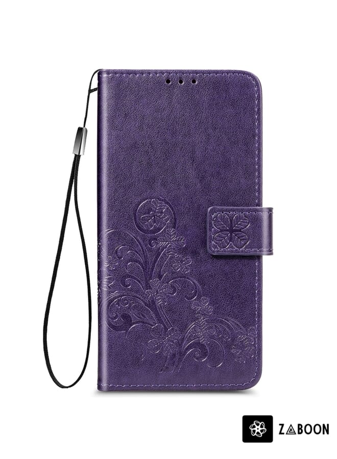 Zaboon غطاء حماية لهاتف OPPO Reno5 5G مع مشبك بأربعة أوراق جلد مزخرف مع حزام وحقيبة بطاقات ومحفظة وحامل - Image 2