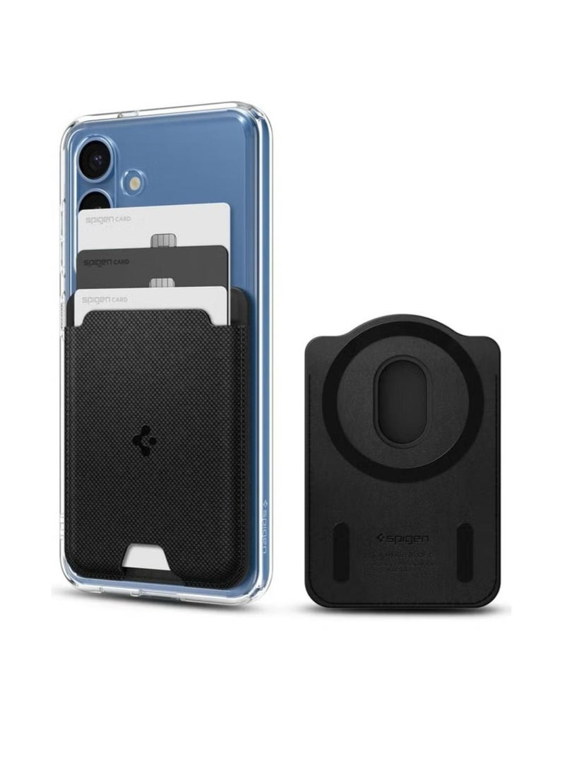 Urban Fit (MagFit) MagSafe Wallet Card Holder [3 Cards] for Samsung Galaxy S25 series with Magnetic Case only and MagSafe compatible with iPhone 16/15/14/13/12 Models - Fabric Black