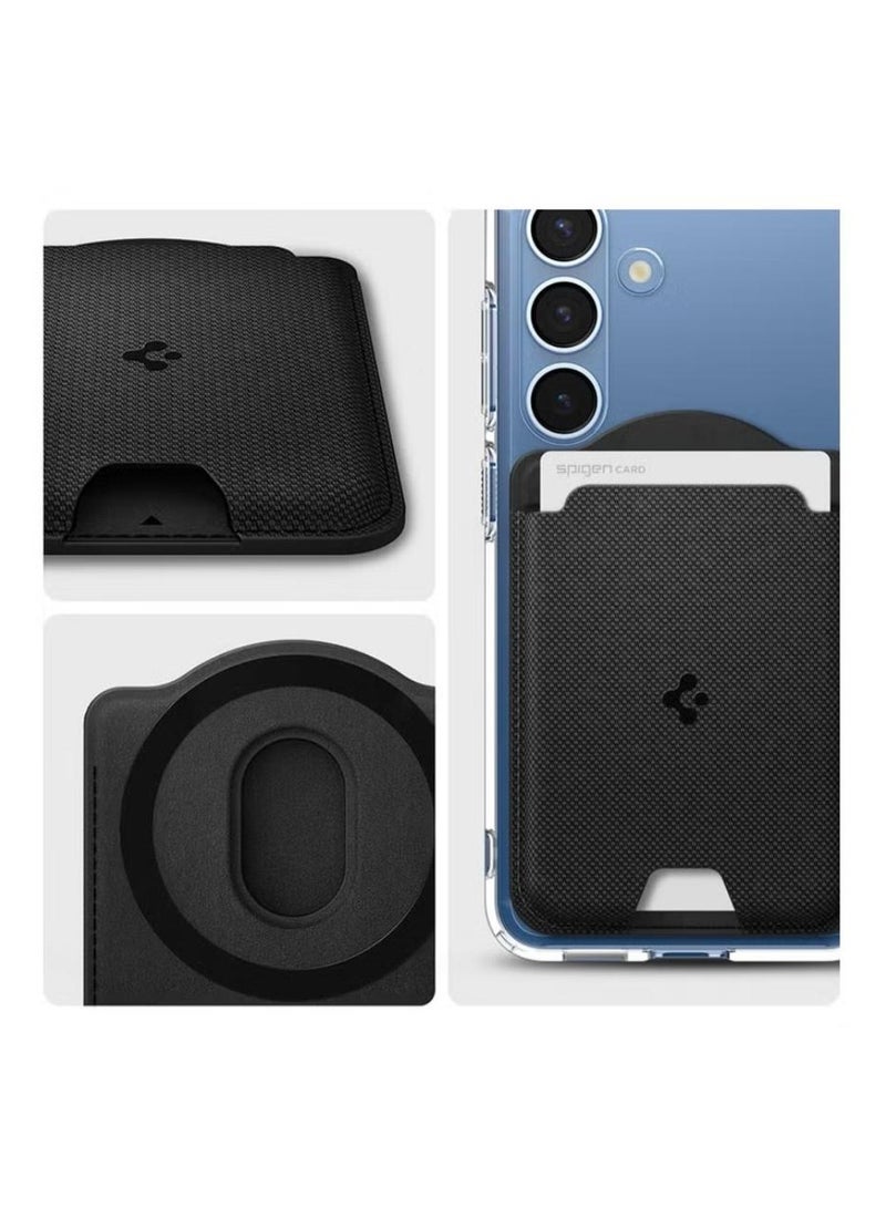 Urban Fit (MagFit) MagSafe Wallet Card Holder [3 Cards] for Samsung Galaxy S25 series with Magnetic Case only and MagSafe compatible with iPhone 16/15/14/13/12 Models - Fabric Black