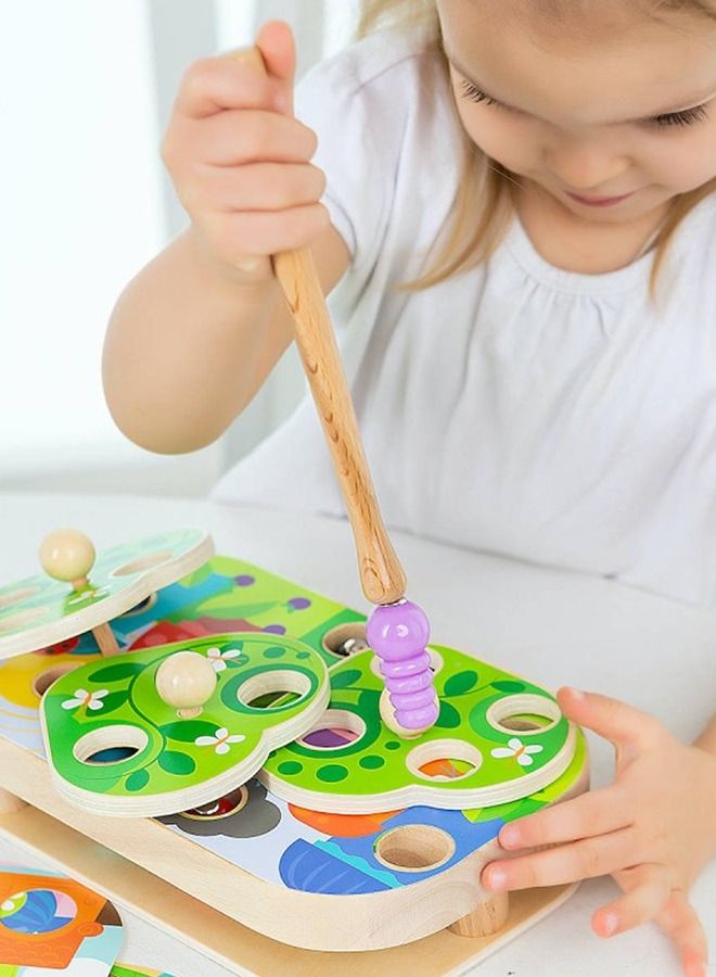 BAYBEE Wooden Magnetic Fishing Game For Kids Toys, Pole And Rod Caterpillars Board, Preschool Board Games, Wooden Puzzle, Early Learning Educational Fishing Game Toys For Boys And Girls 3+ Years  - Image 2