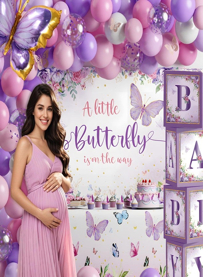 FengRise Butterfly Baby Shower Decorations for Girl Pink and Purple Balloon Arch Kit with Baby Boxes A Little Butterfly Is On The Way Backdrop Tablecloth for Girl Birthday Baby Shower Decor 118 Pcs - Image 5