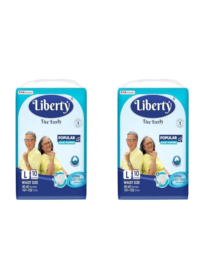 Liberty Popular Adult Diapers, Tape Style, Large (L) Size, 10 Count, Waist Size (101-152cm | 40-60 inches), Unisex, High Absorbency, Leak Proof, Wetness Indicator, Pack of 2 - Image 1