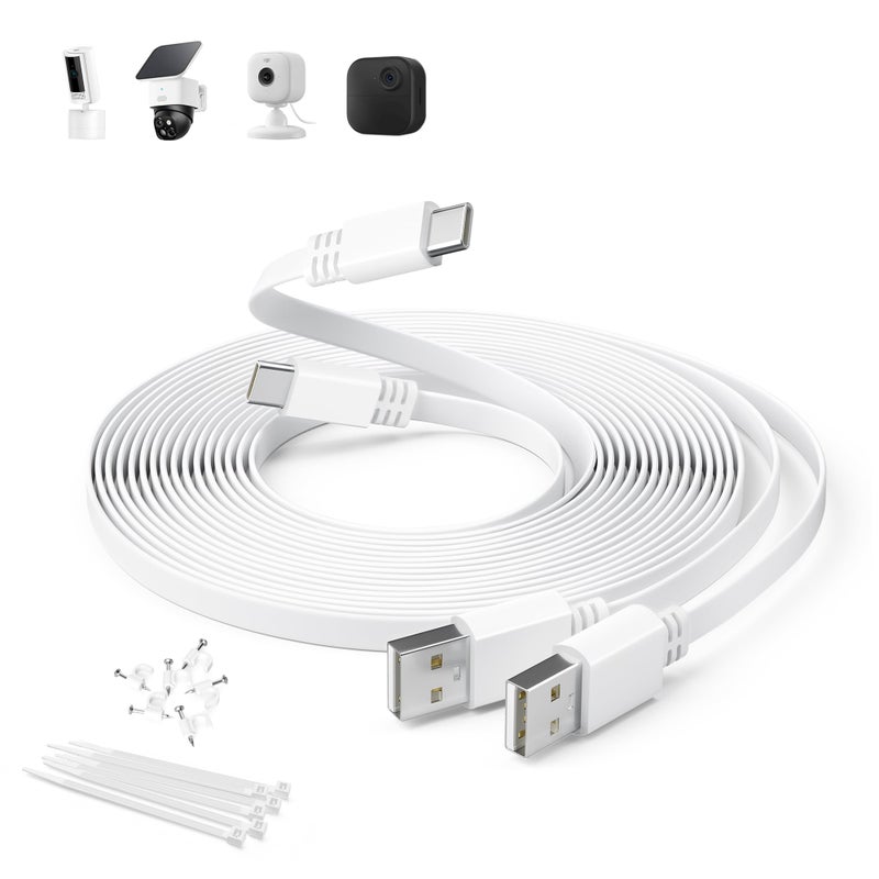 Itramax Flat USB C Extension Cable 20FT/2Pack,Extra Long USB A to USBC Power Charging Cord for Blink Outdoor 4/Mini 2 2K+,Ring Pan-Tilt Indoor Cam,eufy Cam S3 Pro,SoloCam S340/S220,EZVIZ H6,Tapo C120 - Image 1