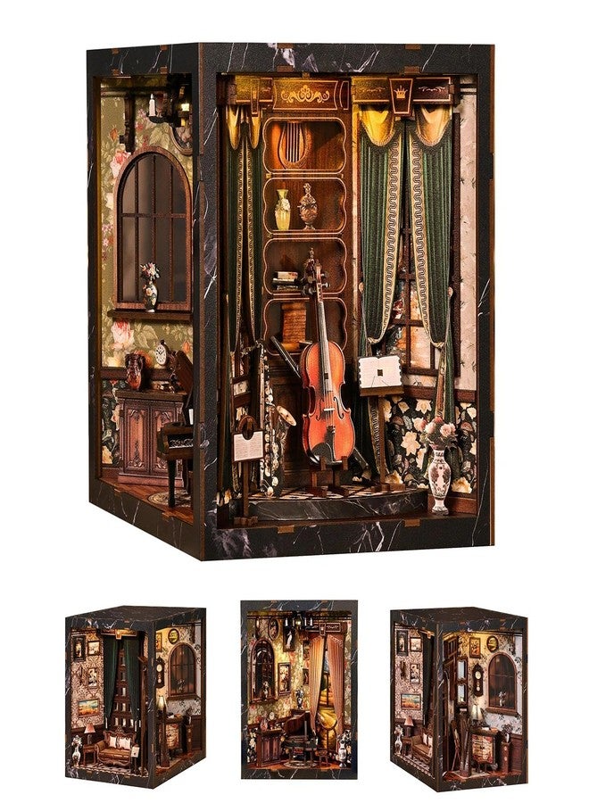 مجموعة Nestery Book Nook Kits للكبار - مجموعة منزل مصغر بتصميم فريد من أربعة جوانب لتزيين رفوف الكتب، أحجية خشبية ثلاثية الأبعاد يمكنك تركيبها بنفسك مع مصباح LED وغطاء واقٍ من الغبار، هدية حرفية إبداعية لمحبي الموسيقى والكتب - Image 1