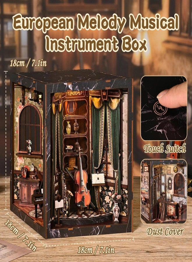 مجموعة Nestery Book Nook Kits للكبار - مجموعة منزل مصغر بتصميم فريد من أربعة جوانب لتزيين رفوف الكتب، أحجية خشبية ثلاثية الأبعاد يمكنك تركيبها بنفسك مع مصباح LED وغطاء واقٍ من الغبار، هدية حرفية إبداعية لمحبي الموسيقى والكتب - Image 3