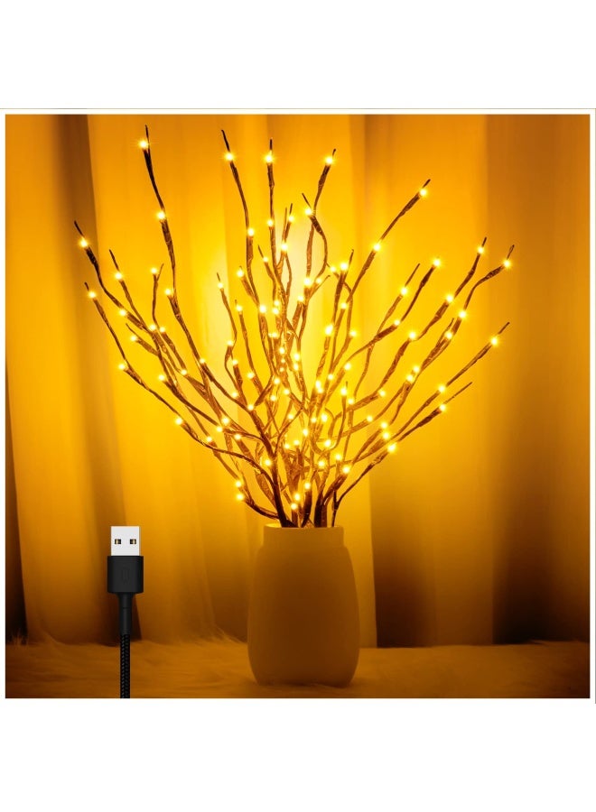 FFNIU عبوة من 3 - 60 ضوء فرع LED أضواء غصن فرع مضاءة لزهور فيازة فروع الصفصاف مع قابس USB أضواء زخرفية صناعية لتزيين عيد الهالوين وعيد الشكر وبيضاء دافئة - Image 1