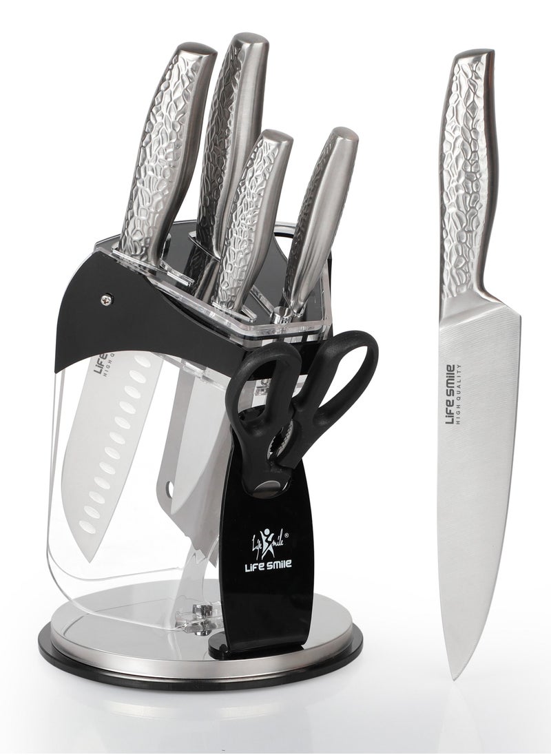 Life Smile - 7 Pcs Kitchen Knife Set With Block Durable High Carbon Stainless Steel - Ultra Sharp Blades - Image 1
