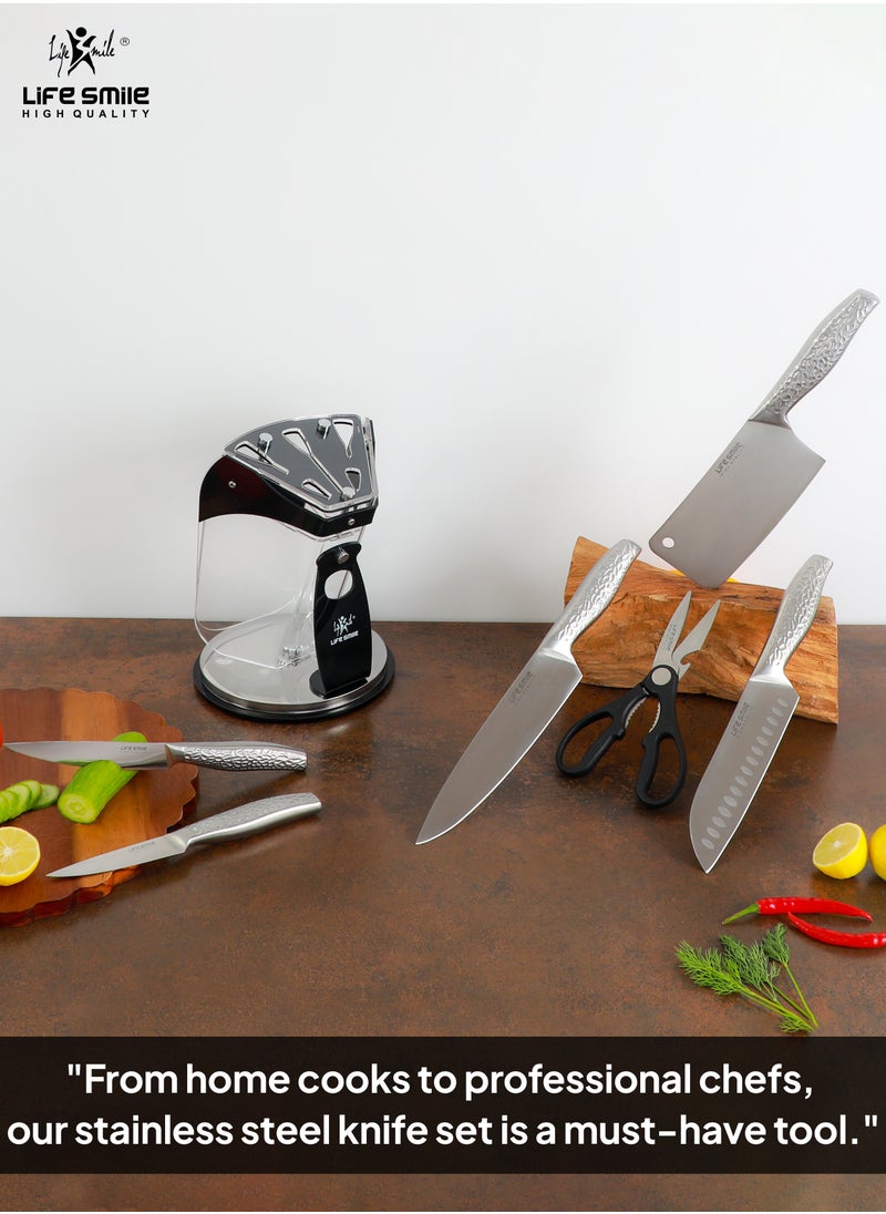 Life Smile - 7 Pcs Kitchen Knife Set With Block Durable High Carbon Stainless Steel - Ultra Sharp Blades - Image 1