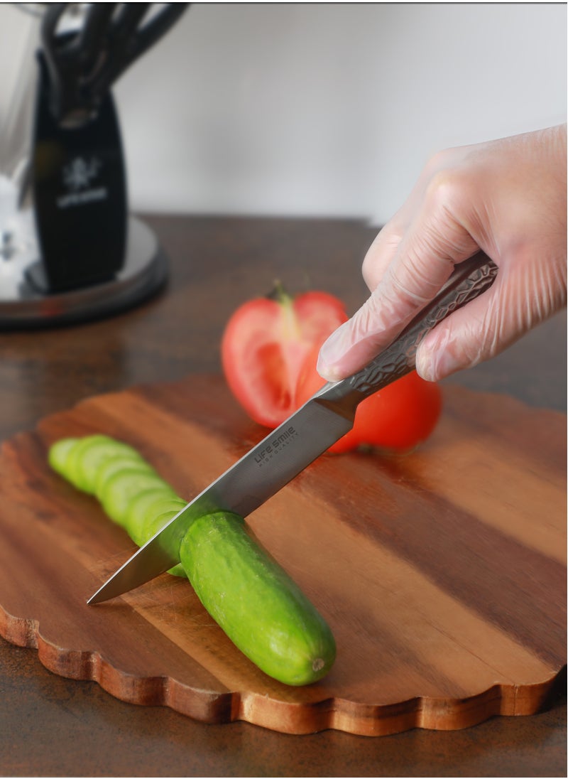 Life Smile - 7 Pcs Kitchen Knife Set With Block Durable High Carbon Stainless Steel - Ultra Sharp Blades - Image 1