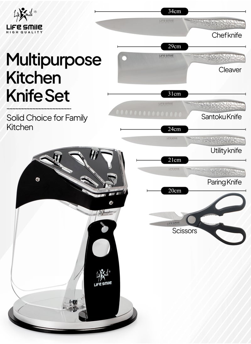 Life Smile - 7 Pcs Kitchen Knife Set With Block Durable High Carbon Stainless Steel - Ultra Sharp Blades - Image 1