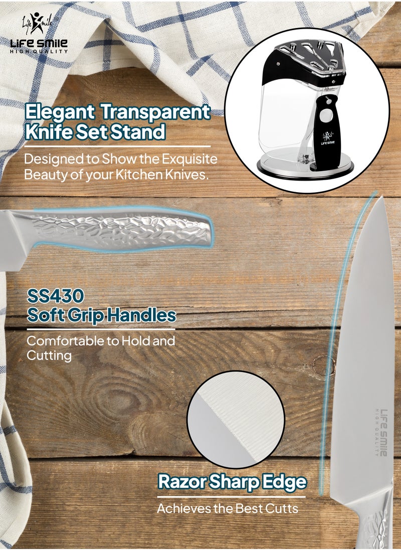 Life Smile - 7 Pcs Kitchen Knife Set With Block Durable High Carbon Stainless Steel - Ultra Sharp Blades - Image 1