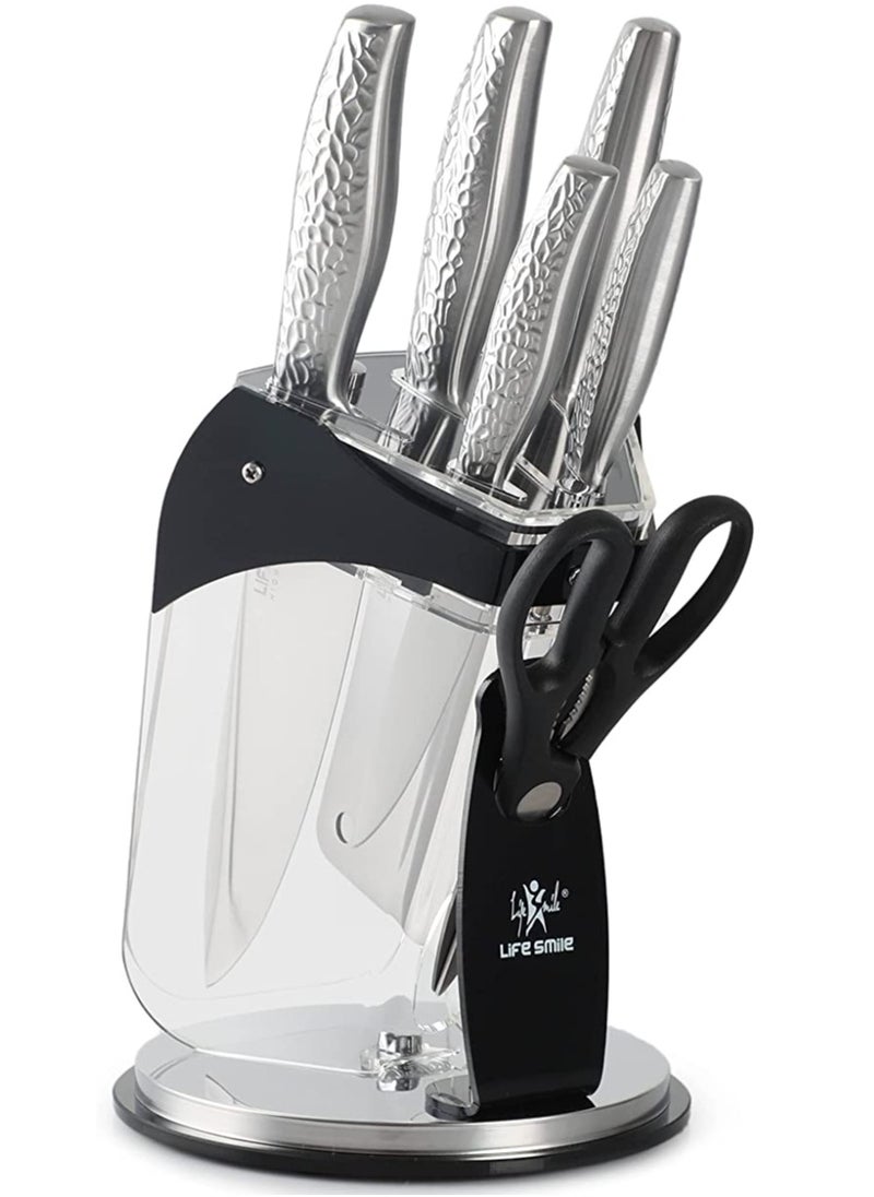 Life Smile - 7 Pcs Kitchen Knife Set With Block Durable High Carbon Stainless Steel - Ultra Sharp Blades - Image 1