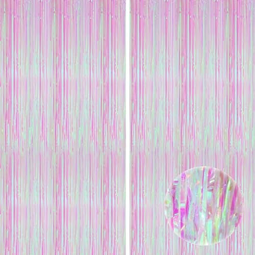 KatchOn, XtraLarge Iridescent Pink Backdrop Curtain - 3.2x8 Ft, Pack of 2| Pink Streamers for Gender Reveal, Bachelorette, Bridal Shower, Birthday Decorations | Mermaid, Unicorn Birthday Decorations - Image 1