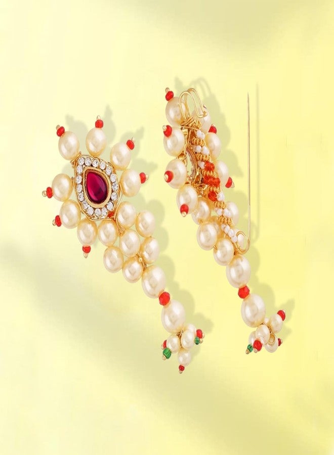 THANUS CRAFT THANU'S CRAFT Nath Safety Sari Pin Brooch Maharashtrian Jewellery Traditional Banu Nath Shape Sadi Sari Pins for Nauvari Sarees Lehanga Dupatta Marathi Culture Girls and Women - Image 5