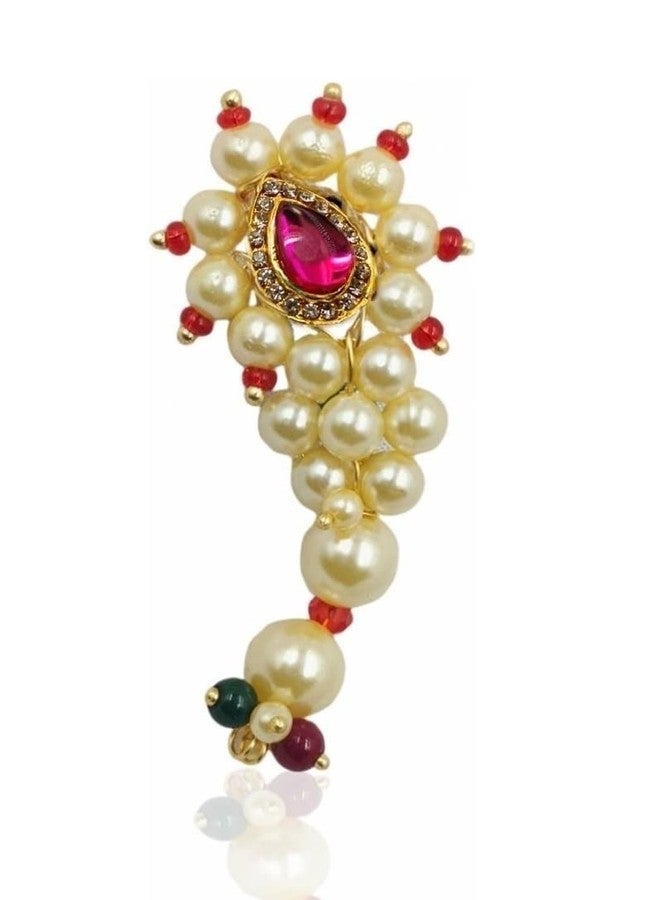 THANUS CRAFT THANU'S CRAFT Nath Safety Sari Pin Brooch Maharashtrian Jewellery Traditional Banu Nath Shape Sadi Sari Pins for Nauvari Sarees Lehanga Dupatta Marathi Culture Girls and Women - Image 2