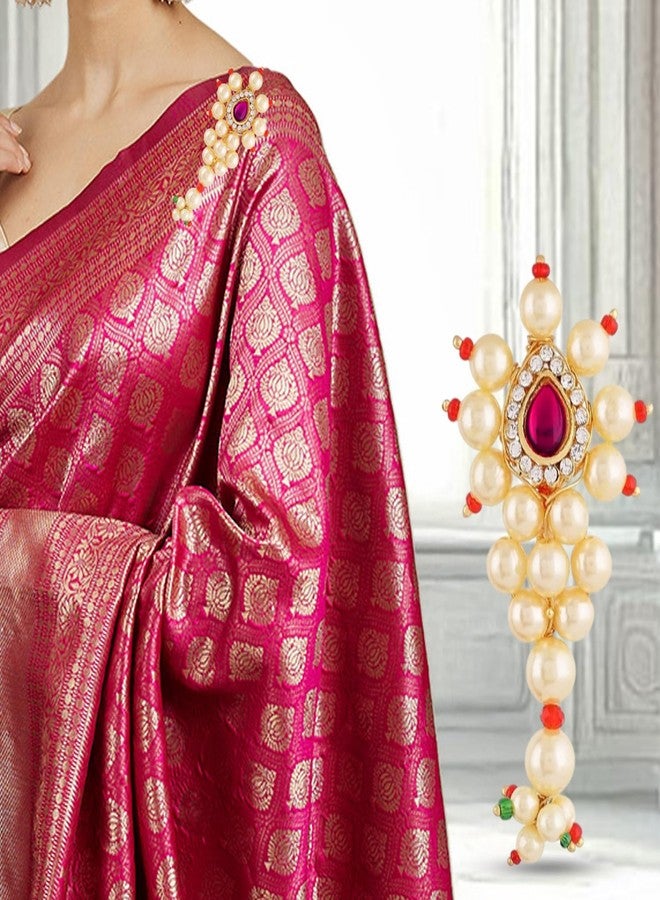 THANUS CRAFT THANU'S CRAFT Nath Safety Sari Pin Brooch Maharashtrian Jewellery Traditional Banu Nath Shape Sadi Sari Pins for Nauvari Sarees Lehanga Dupatta Marathi Culture Girls and Women - Image 3