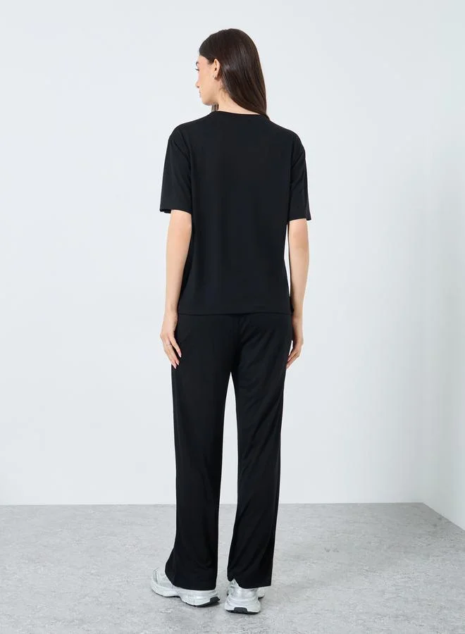 Take Two Take Two Black Solid T-Shirt and Loose Fit Joggers Co-Ords
