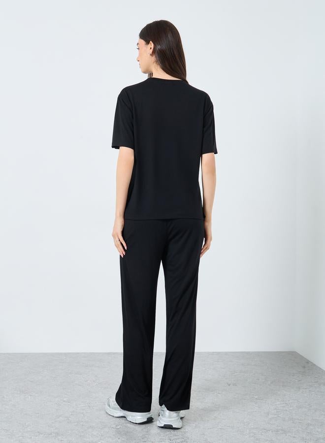 Take Two Black Solid T-Shirt and Loose Fit Joggers Co-Ords - Image 4