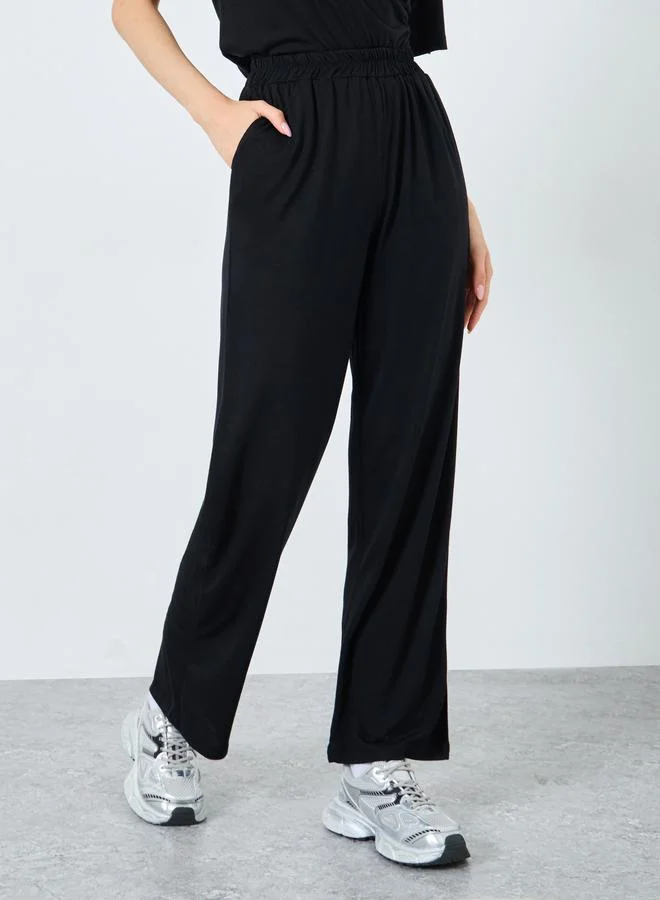 Take Two Take Two Black Solid T-Shirt and Loose Fit Joggers Co-Ords