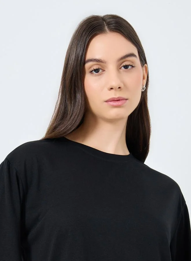 Take Two Take Two Black Solid T-Shirt and Loose Fit Joggers Co-Ords