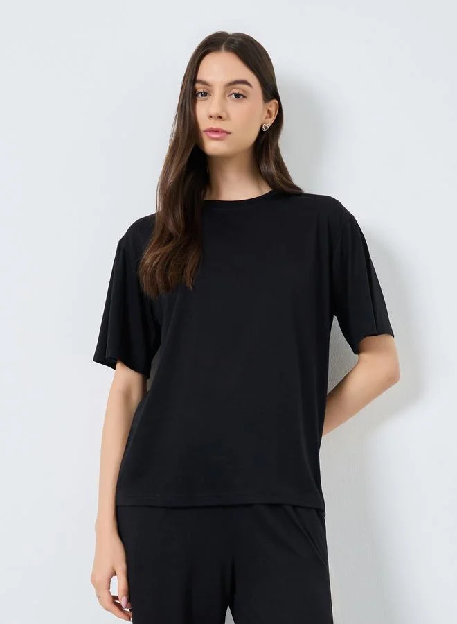 Take Two Take Two Black Solid T-Shirt and Loose Fit Joggers Co-Ords