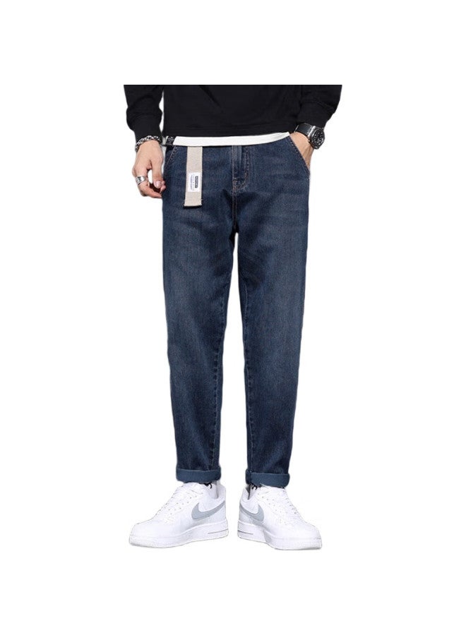 PLAYBOY Denim Jeans For Men, Spring And Summer Casual Pants, Trendy Loose Straight-Leg Trousers, Dark Blue, Size 30 - Image 1