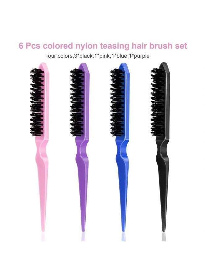 Yaomiao 6 Pieces Nylon Teasing Hair Brushes, Three Row Salon Teasing Brush, Rat Tail Combs for Back Combing, Root Teasing to Add Volume and Hair Care Scalp Massage for Hair Growth  - Image 2