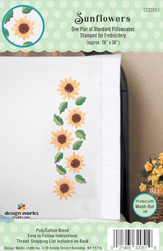 Tobin Sunflower Yo-Yo Pillowcases Stamped for Embroidery - Image 2