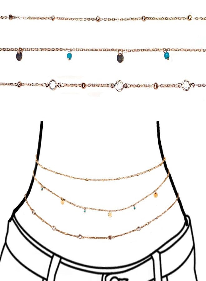 Hodaqe 3 Pcs Waist Chain, Adjustable Gold Waists Chain for Women For Saree, Stylish Design Multilayered Belly Chain For Women and Girls, Hip Chains for The Waist Bikini Jewelry - Image 1