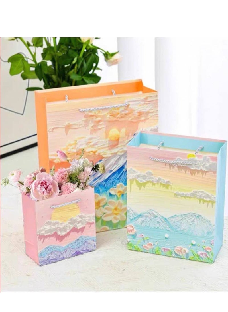 10 Pieces Luxury Gift Bags Foldable Reusable Paper Bags Creative 3D Oil Painting Orange Snow Mountain - Image 4