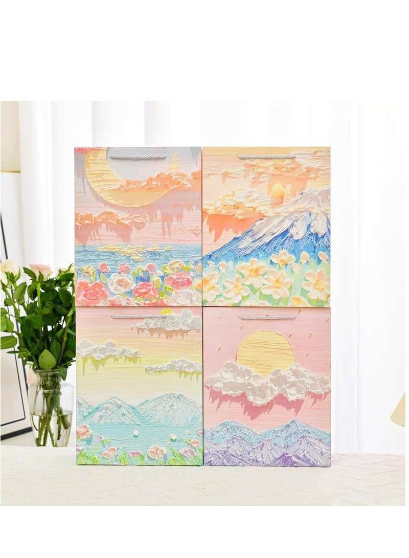 10 Pieces Luxury Gift Bags Foldable Reusable Paper Bags Creative 3D Oil Painting Orange Snow Mountain - Image 5