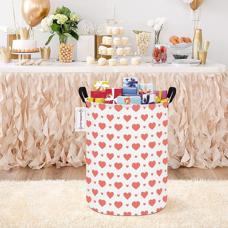 QUEENLALA Large Storage Basket,Laundry Hamper/Bathroom/Home Decor/Collapsible Round Storage Bin,Boys and Girls Hamper/Boxes/Clothing(Round-Pink Heart) - Image 4