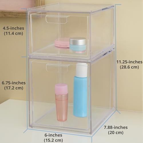STORi Audrey Stackable Clear Bin Plastic Organizer Drawers | 2 Piece Set | Organize Cosmetics and Beauty Supplies on a Vanity | Made in USA - Image 5