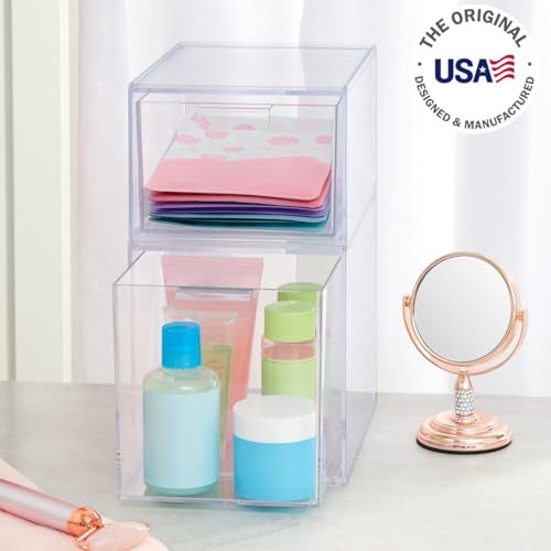 STORi Audrey Stackable Clear Bin Plastic Organizer Drawers | 2 Piece Set | Organize Cosmetics and Beauty Supplies on a Vanity | Made in USA - Image 2
