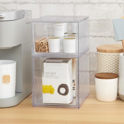 STORi Audrey Stackable Clear Bin Plastic Organizer Drawers | 2 Piece Set | Organize Cosmetics and Beauty Supplies on a Vanity | Made in USA - Image 4