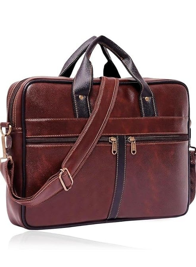 Treggo Brown Faux Leather Laptop Backpack & Messenger Bag Combo for Men, Office Travel Business Laptop Bags Set with Multiple Compartments, Durable Work Computer Bag (Pack of 2) - Image 5
