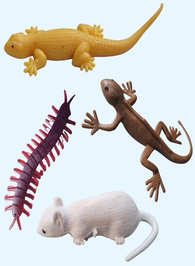 VEDY Rubber Reptile and Creature Toy Combo Pack, Yellow and Brown Lizard, Millipede and Mouse, Realistic Animal Figures, 4 Pieces - Image 1