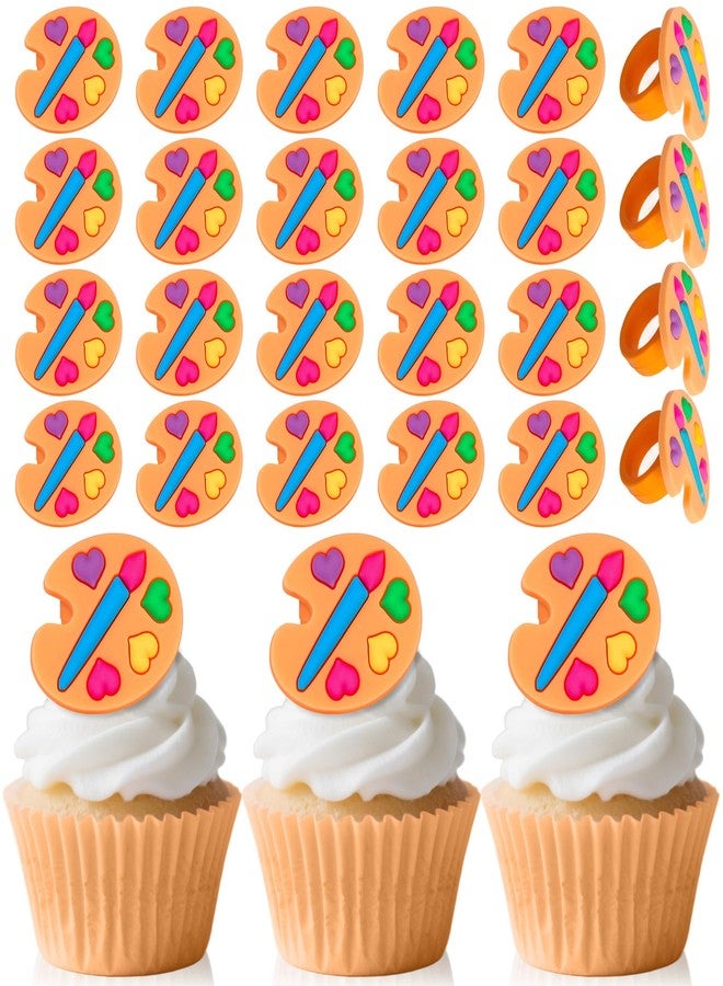 AKAIXI 24 PCS Palette Cupcake Toppers Dessert Ring Cupcake Topper Art Paint Cake Toppers Painting Graffiti Art Party Favors Birthday Party Baby Shower Decor Supplies - Image 1