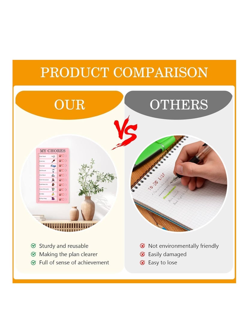 4 Pcs Blank Chore Chart Kids Chore Chart, Plastic Checklist Board with 10 Detachable Cardstock to Do List for Home Routine Planning (My Chores) - Image 3