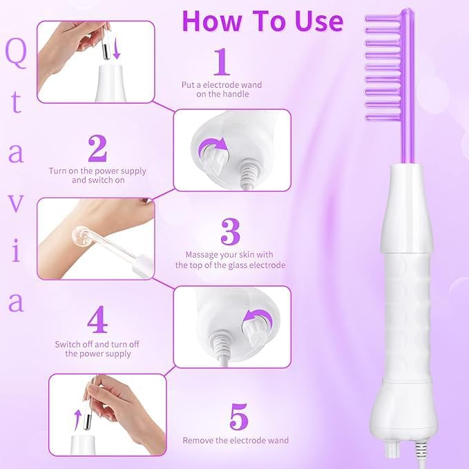 practicalws Portable High Frequency Machine Facial Wand Acne for Skin Tightening Acne Spot Wrinkles Reducing Puffy Eyes Dark Circles Dispel Freckle 4 in 1 Handheld High Frequency Machine for Face Hair - Image 5