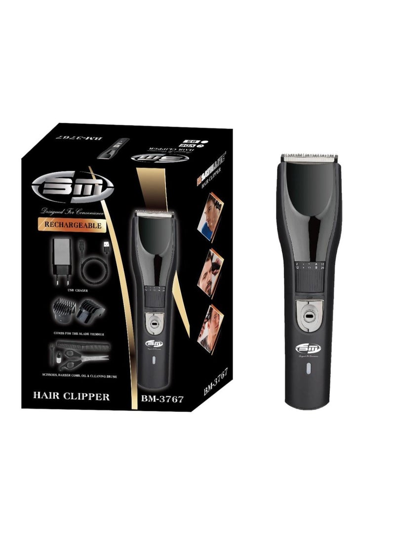 Bm Professional Hair Trimmer & Clipper Set – Adjustable Speed, Rechargeable with Scissors, Barber Comb, Guide Combs, Oil, Cleaning Brush & Charger - Image 2