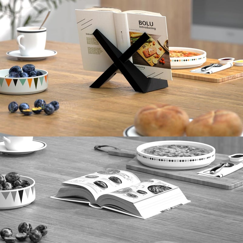 Webtrylics Webtrlics Cookbook Stand, Cookbook Holder for Kitchen,Black Recipe Book Holder for Counter,Wooden Plate Holder Display Stand for Tabletop (Black) - Image 3