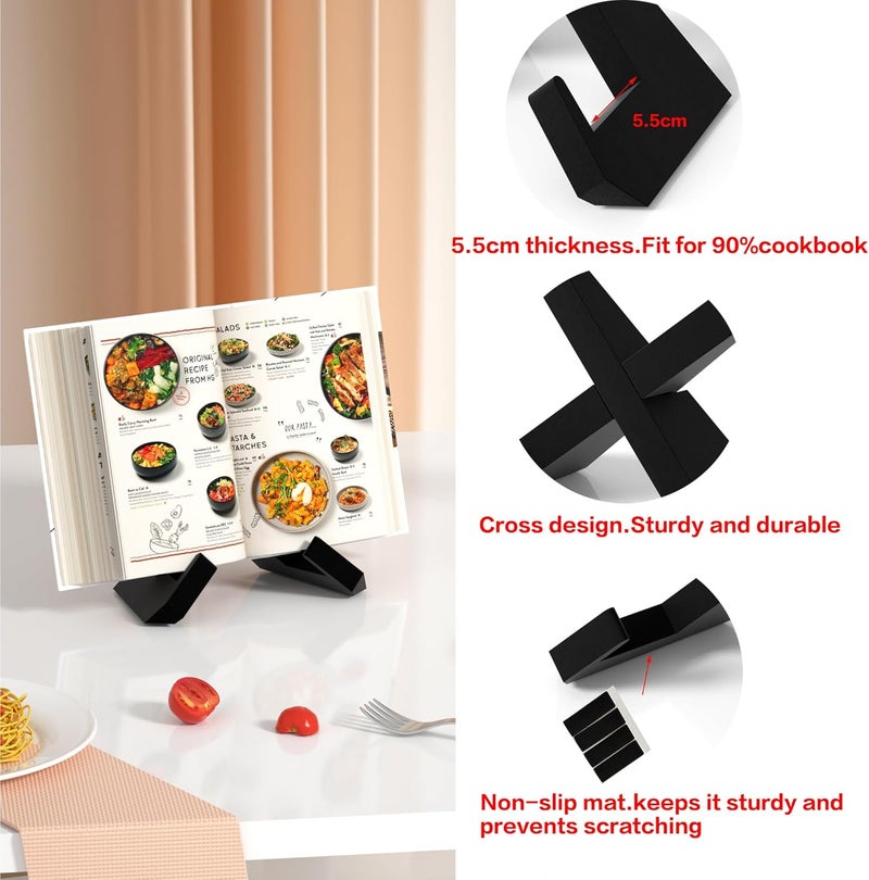 Webtrylics Webtrlics Cookbook Stand, Cookbook Holder for Kitchen,Black Recipe Book Holder for Counter,Wooden Plate Holder Display Stand for Tabletop (Black) - Image 4