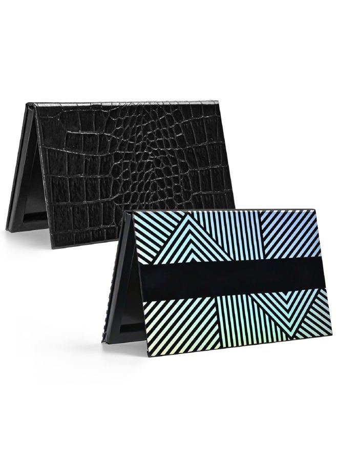 Lolalet 2 Pack Magnetic Makeup Palettes, Empty Magnetic Palette with Mirror for Eyeshadow Lip Color Blush Powder Highlighter Contour - Leather&Holographic  - Image 1