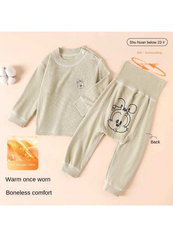 Babu Bean Category A Boneless High-waist Two-piece】infant And Toddler Homewear, Autumn Thermal Fleece, Unisex Baby Outdoor Clothing - Image 1