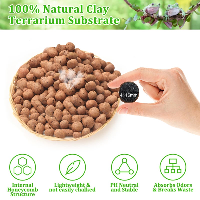 Riare 10LBS Expanded Clay Balls Terrarium Substrate for Reptiles - 100% Organic Lightweight Clay Pebbles Substrate Frogs False Bottom Substrate, Bioactive Terrarium Substrate for Drainage and Moisture - Image 2