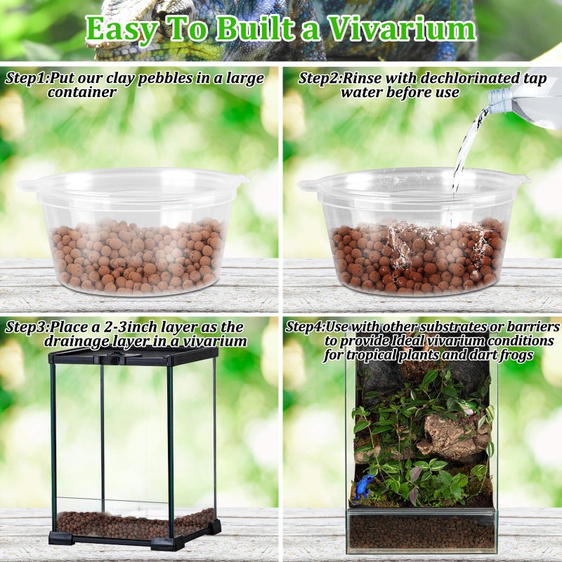 Riare 10LBS Expanded Clay Balls Terrarium Substrate for Reptiles - 100% Organic Lightweight Clay Pebbles Substrate Frogs False Bottom Substrate, Bioactive Terrarium Substrate for Drainage and Moisture - Image 3