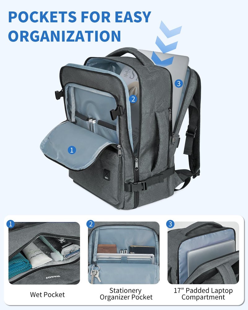 WANDF Travel Backpack For Spirit Airlines Personal Item Bag 18x14x8 with Wet Pocket, 17 Inch Laptop Backpack for Men Womenï¼ˆGreyï¼‰ - Image 4