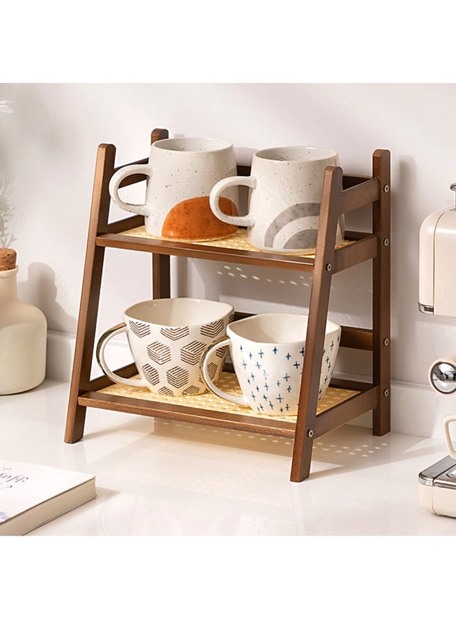 الجدول 2 الطبقة الخشبية كوب القهوة حامل كوب كونترستوب الخمر حامل للمطبخ القهوة بار متعددة الوظائف الرف المضادة للشاي حبوب القهوة التوابل رف تخزين - Image 1